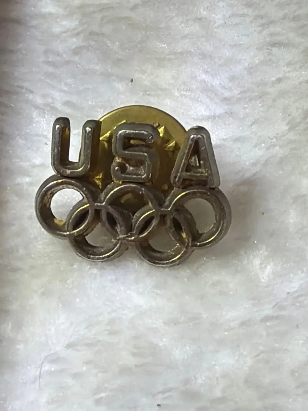 Vintage USA Olympic Rings Lapel Pin Gold Tone Team USA Olympics Collectible